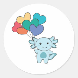Rainbow Hearts Pride Lgbtq Balloons Axolotl Runder Aufkleber