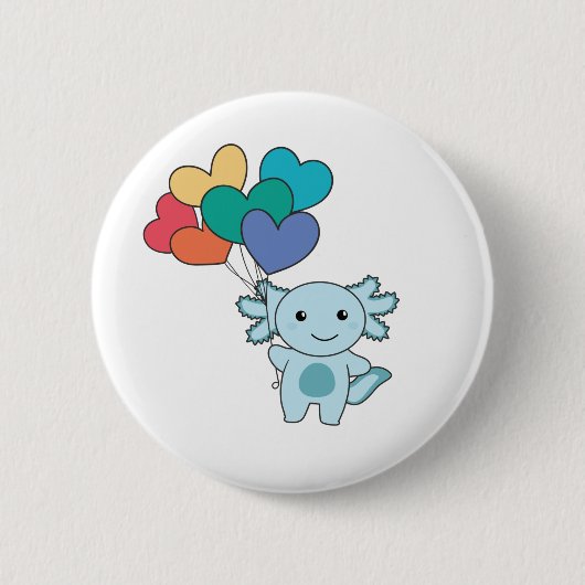 Rainbow Hearts Pride Lgbtq Balloons Axolotl Taste Button (Vorderseite)