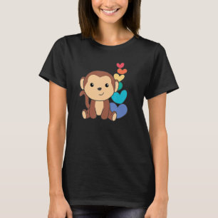 Rainbow Hearts Pride Lgbtq Niedliche Tiere Affe T-Shirt