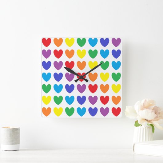Rainbow Hearts Quadratische Wanduhr (Zuhause)