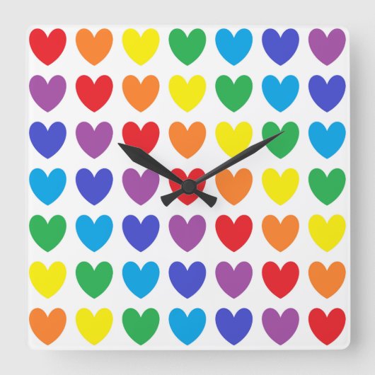 Rainbow Hearts Quadratische Wanduhr (Vorderseite)