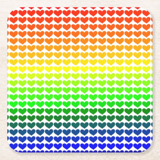 RAINBOW HEARTS RECHTECKIGER PAPPUNTERSETZER (Vorderseite)