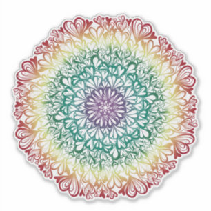 Rainbow Hearts Retro Mandala Aufkleber
