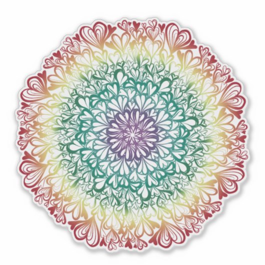 Rainbow Hearts Retro Mandala Aufkleber (Vorderseite)
