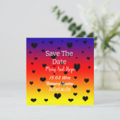 Rainbow Hearts Save the Date Gay Wedding, (Stehend Vorderseite)