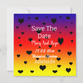 Rainbow Hearts Save the Date Gay Wedding, (Vorderseite)