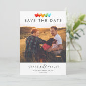 Rainbow Hearts Save the Date mit Foto (Stehend Vorderseite)