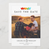 Rainbow Hearts Save the Date mit Foto (Vorne/Hinten)