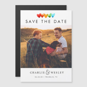 Rainbow Hearts Save the Date mit Foto Magneteinladung