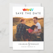 Rainbow Hearts Save the Date mit Foto Magneteinladung (Vorderseite)