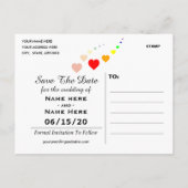 Rainbow Hearts Save the Date Postkarte (Rückseite)