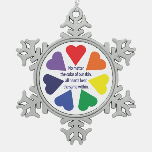 Rainbow Hearts Schneeflocken Zinn-Ornament (Vorderseite)