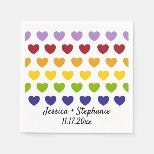 Rainbow Hearts Stripes Personalisiert Wedding Serviette (Vorderseite)
