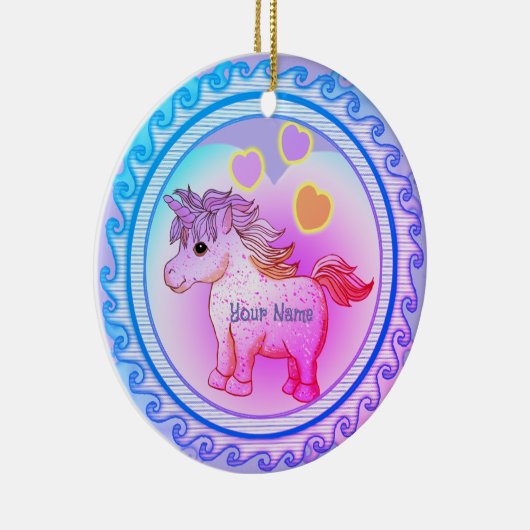 Rainbow Hearts Unicorn Keramik Ornament (Rechts)