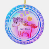 Rainbow Hearts Unicorn Keramik Ornament (Vorne)