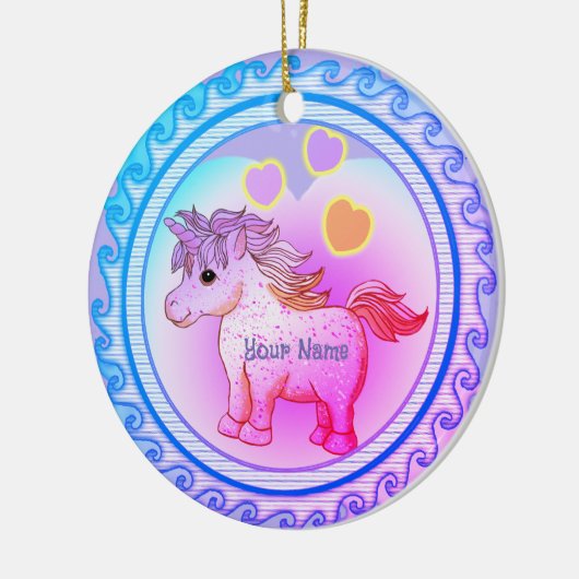 Rainbow Hearts Unicorn Keramik Ornament (Links)