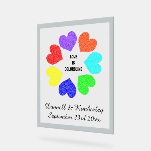 Rainbow Hearts Wedding der interrassischen Liebe Acrylschild (Winkel)