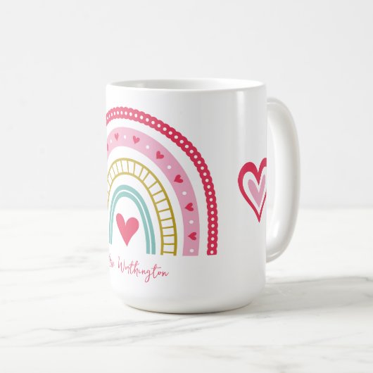 Rainbow Heft Monogram Name Teacher Kaffeetasse (VorderseiteRechts)