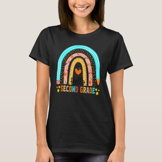 Rainbow Hello Vierter Zweite Klasse Lehrer First D T-Shirt (Vorderseite)