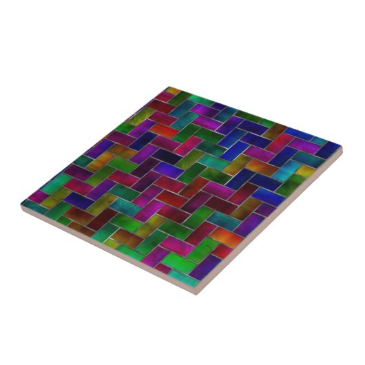 Rainbow Herringbone Brick Stained Glass Window Fliese (Seite)