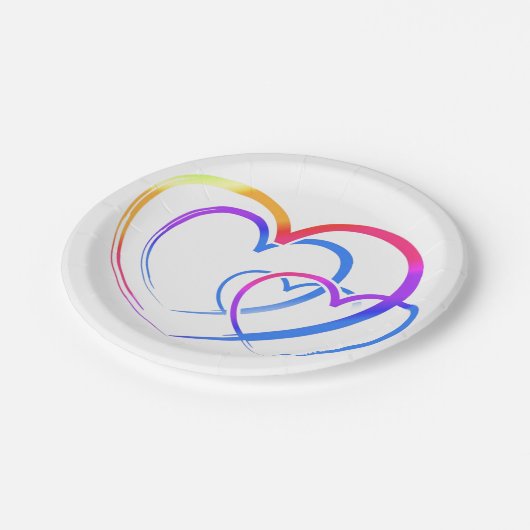Rainbow-Herz-Papier Pappteller (Schrägansicht)