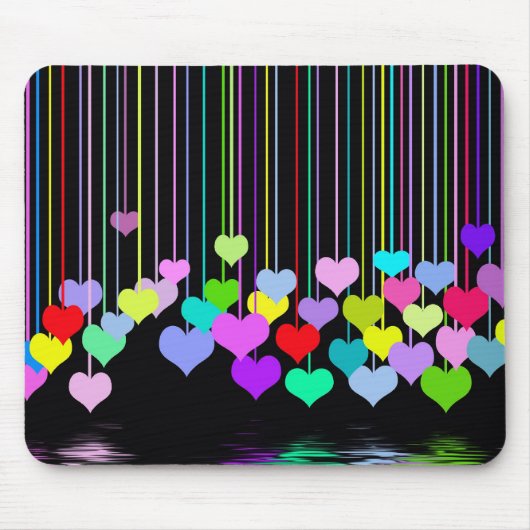 Rainbow-Herzen auf schwarz Mousepad (Vorne)