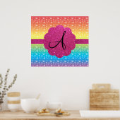 Rainbow-Herzen Rosa Glitzer Monogramm Poster (Küche)