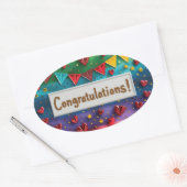 Rainbow Herzlichen Glückwunsch Digital Art Ovaler Aufkleber (Umschlag)