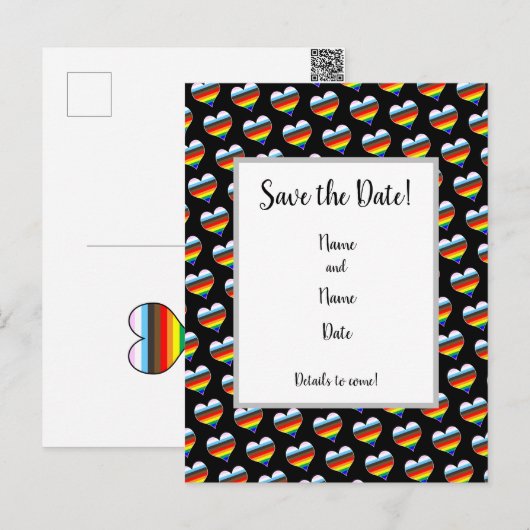Rainbow-Herzmuster Save the Date Postkarte (Vorne/Hinten)