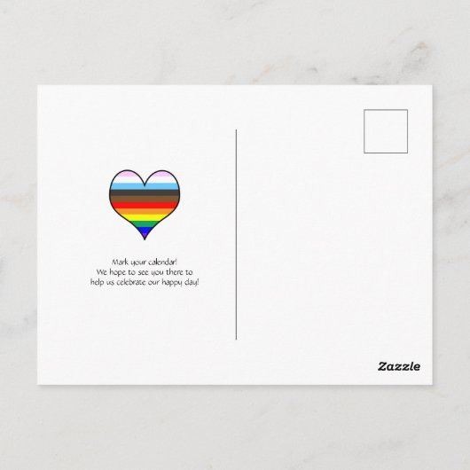 Rainbow-Herzmuster Save the Date Postkarte (Rückseite)