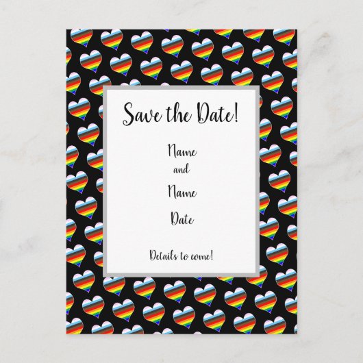 Rainbow-Herzmuster Save the Date Postkarte (Vorderseite)