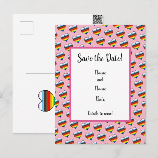 Rainbow-Herzmuster Save the Date Postkarte (Vorne/Hinten)