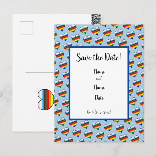 Rainbow-Herzmuster Save the Date Postkarte (Vorne/Hinten)