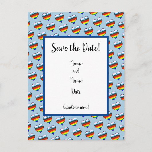Rainbow-Herzmuster Save the Date Postkarte (Vorderseite)