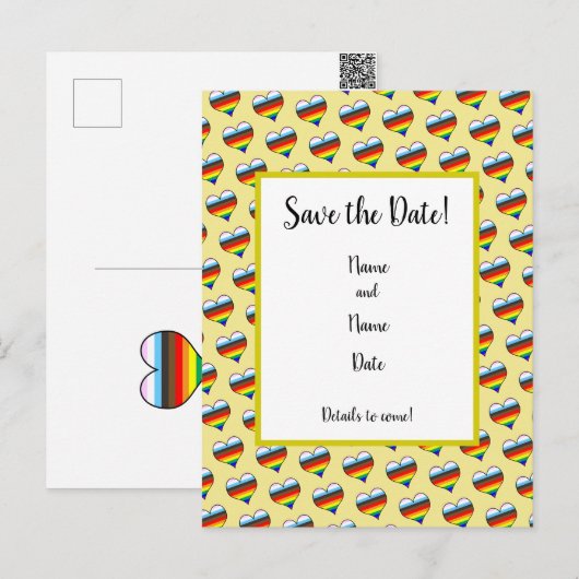Rainbow-Herzmuster Save the Date Postkarte (Vorne/Hinten)