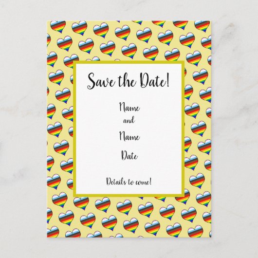 Rainbow-Herzmuster Save the Date Postkarte (Vorderseite)