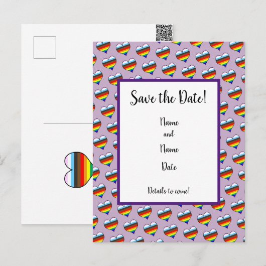 Rainbow-Herzmuster Save the Date Postkarte (Vorne/Hinten)