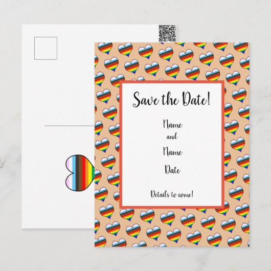 Rainbow-Herzmuster Save the Date Postkarte (Vorne/Hinten)