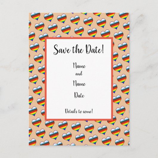 Rainbow-Herzmuster Save the Date Postkarte (Vorderseite)