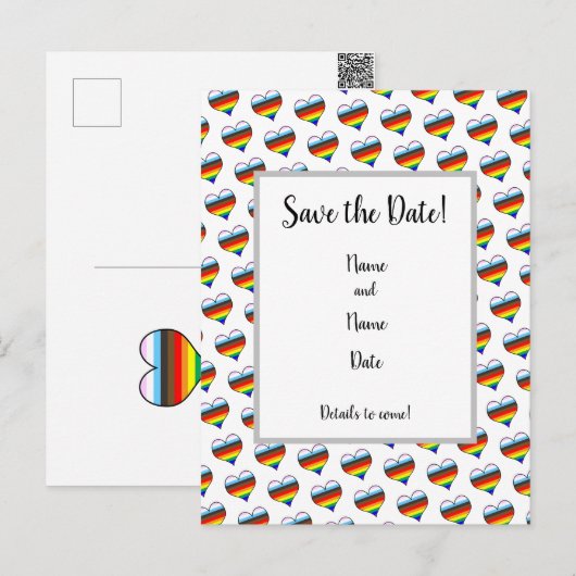 Rainbow-Herzmuster Save the Date Postkarte (Vorne/Hinten)