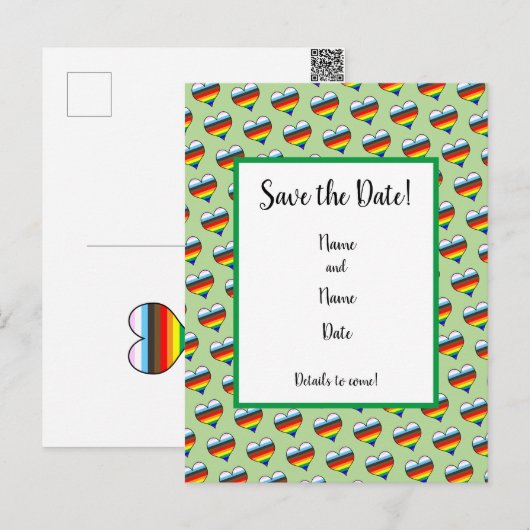 Rainbow-Herzmuster Save the Date Postkarte (Vorne/Hinten)