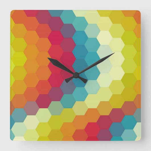 Rainbow Hexagon Chevron Pattern Quadratische Wanduhr (Vorderseite)