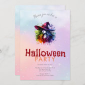 Rainbow-Hexenhair-Background-Halloween-Party Einladung (Vorne/Hinten)