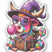 Rainbow Highland Cow Halloween Aufkleber (Vorderseite)