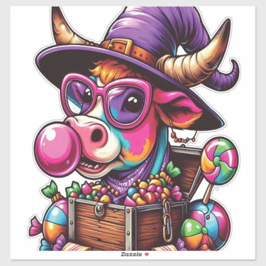 Rainbow Highland Cow Halloween Aufkleber (Blatt)