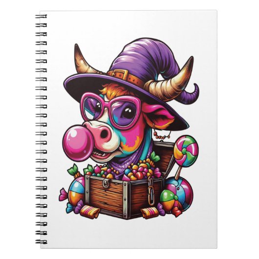 Rainbow Highland Cow Halloween Notizblock (Vorderseite)