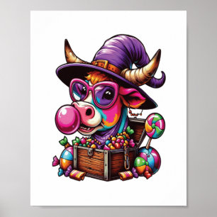 Rainbow Highland Cow Halloween Poster