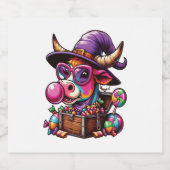 Rainbow Highland Cow Halloween Schaumweinetikett (Einzelnes Label)