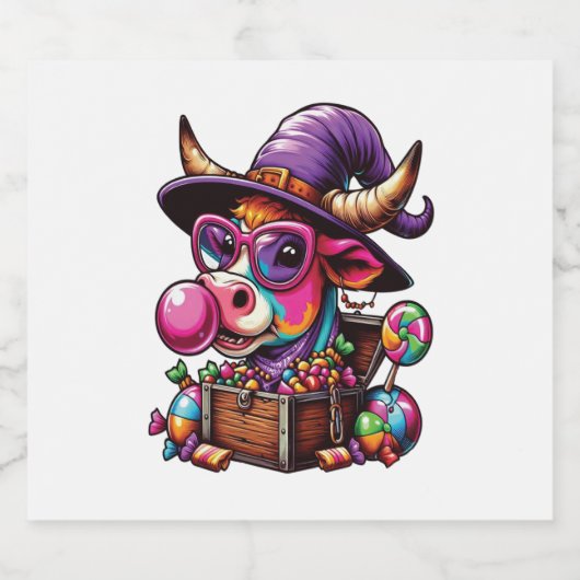 Rainbow Highland Cow Halloween Schaumweinetikett (Einzelnes Label)