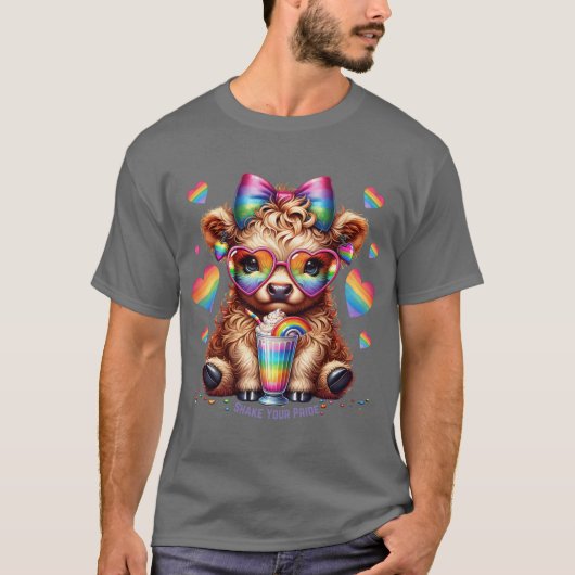 Rainbow Highland Cow Pride Celebration Cute Cow Ar T-Shirt (Vorderseite)